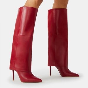 Steve Madden Smith Lipstick Red Leather Knee-High Stiletto Pointed Toe Boots 6.5